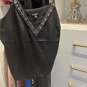 Express Black Sleeveless Top with Embellished Neckline